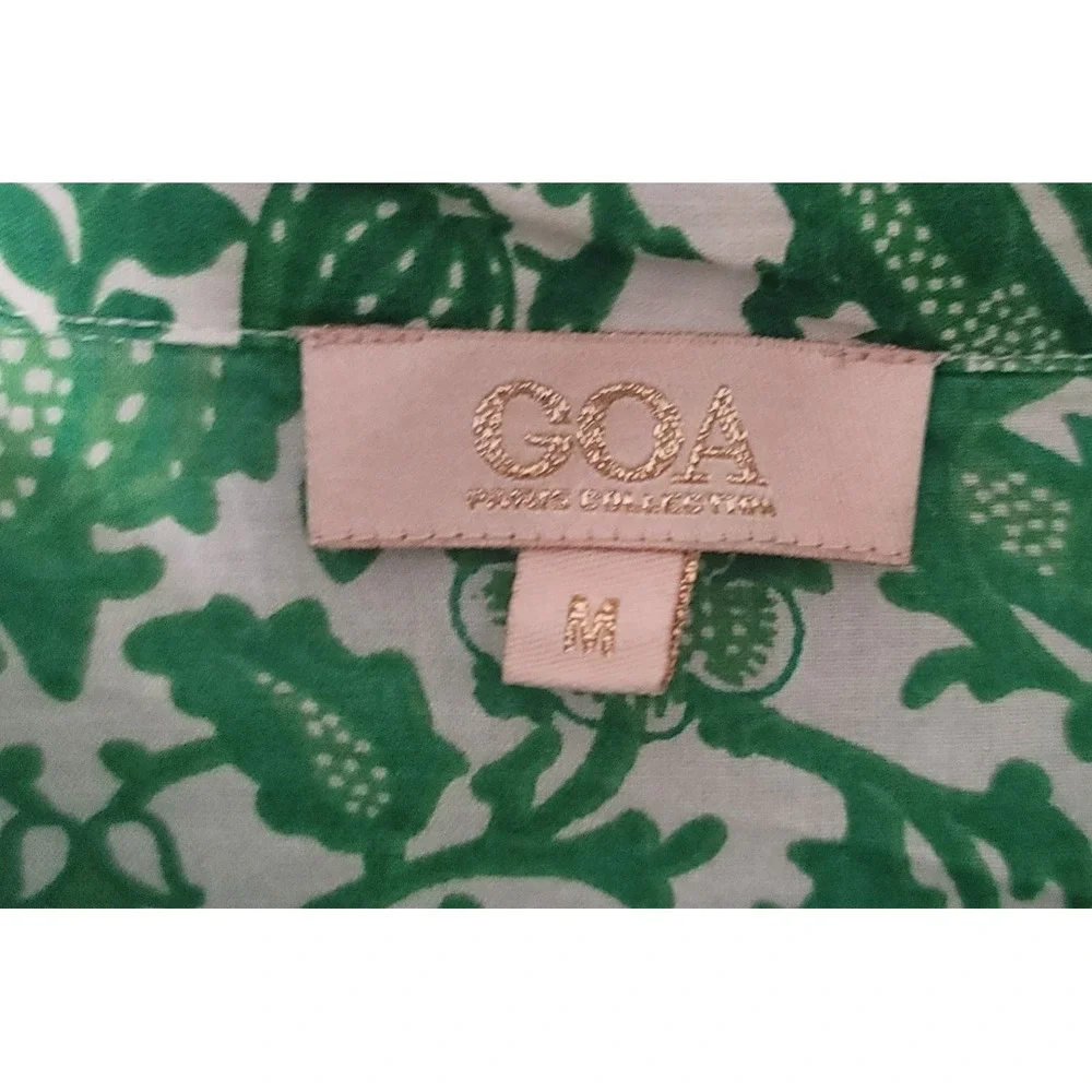 Goa Paris Green White Floral Cotton Shirt Dress 3/4 Sleeve Pockets M Cottagecore